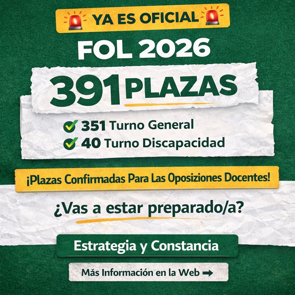 Confirmadas 391 plazas de FOL para las oposiciones docentes 2026